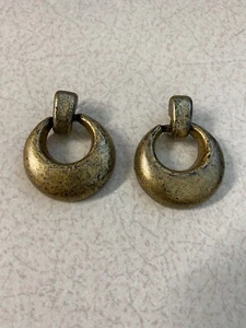 Brushed Gold/Bronze Tone Drop Loop Earrings - Lightweight - Picture 1 of 6