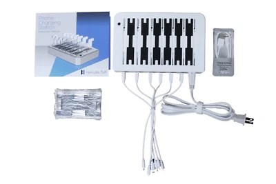 Hercules Tuff 6-Port Charging Station w/ 7 Apple Cables HT-CS-6 White - Image 1 of 4