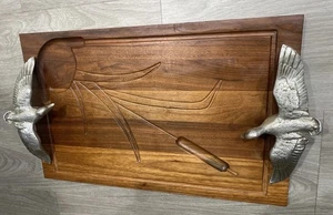 Vintage Wilton Bruce Fox 24x15” Wood Serving Tray Cast Metal Pewter Duck Handles - Picture 1 of 17