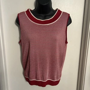 St. John rot weiß gestreift ärmellos Strick Top Stehkragen Viskose Wollmischung Gr. M - Bild 1 von 11