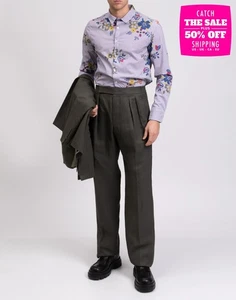 PVP €129 EN AVANCE Camisa Talla M Elastizada Rayas Estampado Flores Hecha en Italia - Imagen 1 de 8