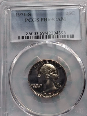 1971-S PCGS PR69CAM Proof Washington 25C (SUPER KEY DATE) - Image 1 of 2