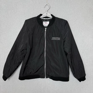 Justice Bomber Jacket Girls Size 20 Plus Black Logo Full Zip Lightweight Coat - Picture 1 of 8