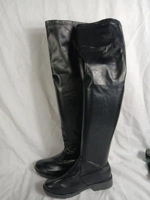 Black PVC Over The Knee Low Heeled Boots Size 8 UK Womens - Image 1 of 4