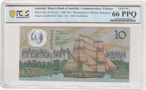 Australia 1988 Folder Issue AA00 $10 Banknote PCGS GEM UNC 66 PPQ #8156 - Picture 1 of 2