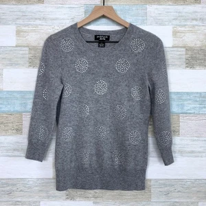 Peck & Peck Luxury Pure Cashmere Sweater Gray Sequin Circles 2 Ply Womens Small - Picture 1 of 5