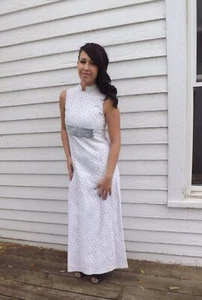 60s Lace Formal Gown Prom White Long Maxi Sleeveless Vintage Dress XS - Picture 1 of 9
