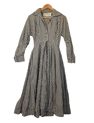 1950s Vintage Ceil Chapman Gingham Full Skirt Dress S Black White OLD Hollywood - Image 1 of 4
