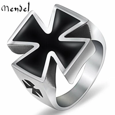 Anillo de motociclista con cruz de hierro negro MC de acero inoxidable 316L para hombre Mendel plateado talla 7-15 Foto 1 de 4