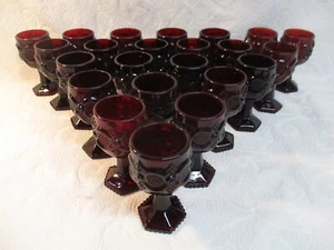 Vintage Avon Ruby Red Cordial Glasses Small  Stemmed Goblets Cape Cod 23 Avail - Picture 1 of 3