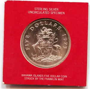 Bahamas $5.00 Sterling Silver Crown 1973 FM KM-33 (U) in holder lotapr9301 - Picture 1 of 2