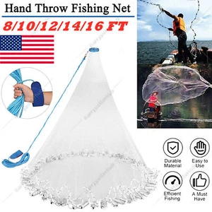 4/5/6/7/8Ft Radius Fishing Cast Net Bait Easy Throw Hand Cast Strong Nylon Mesh - Picture 1 of 23