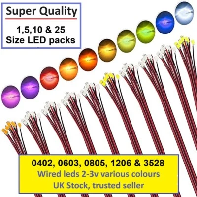 0402 0603 0805 1206 3528 LED wired  2V 3V Model Trains High Quality UK In stock - Image 1 of 4