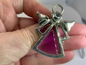 Christmas Angel Gripoix Vintage Silver Glass Pin Brooch M-0149 - Picture 1 of 3