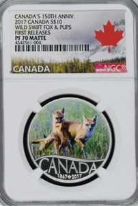 2017 Fox & Pups Wild Swift feiert Kanadas 150. Jahrestag 0,999 Silber PF70 FR - Bild 1 von 2