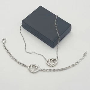 Metal Crystal Loveheart Necklace and Bracelet with Box Valentines Gift Love Set - Picture 1 of 12