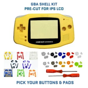 Nintendo Game Boy Advance GBA Shell Kit YELLOW PRE CUT Housing V2 IPS READY - Picture 1 of 4