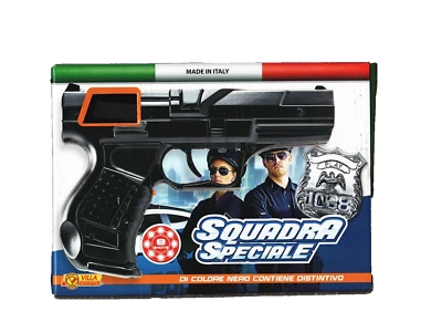 Pistola Giocattolo Squadra Speciale Nera in Metallo 8 Colpi con Distintivo - Immagine 1 di 2