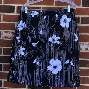 Worthington stretch black and white floral print pencil skirt size 14 side slits - Picture 1 of 4