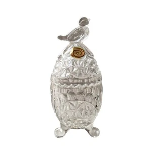 Lead Crystal Pressed Glass Egg with Bird on Top Ring Box Made in West Germany - Picture 1 of 6