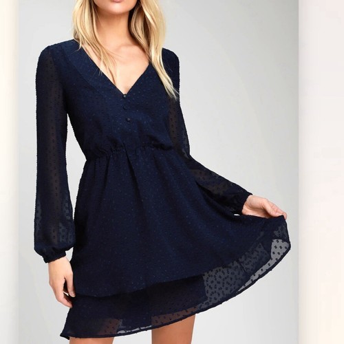 VETEMENTS Abito skater Lulus Brilliant Love blu navy a pois svizzero manica lunga nuovo con etichette MEDIUM