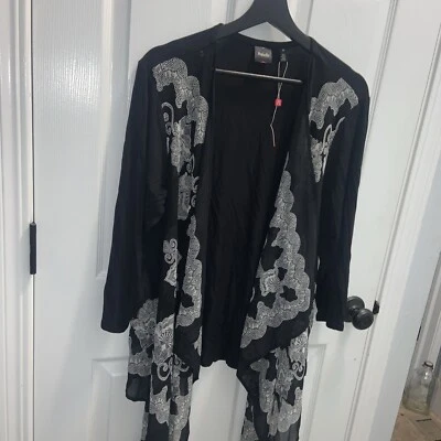 Rafaella 女式 1X 蓝色/白色/黑色开襟全新无标签耸肩半透明 co1405 — 第 1/4 张图片