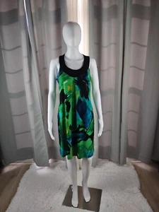 Enfocus Studio Women Sleeveless Blue Green Abstract Above Knee Midi Dress Size 8 - Picture 1 of 10