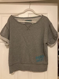 Aero Women Gray Sweatshirt Large Short Sleeves - Picture 1 of 5