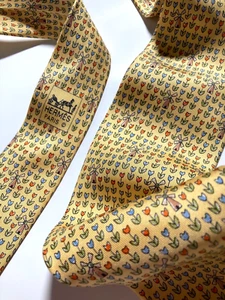 HERMES VINTAGE OLANDA OLANDESE CRAVATTA TULIPANO MULINO A VENTO FASCIA ALTA FRANCIA GIALLO - Foto 1 di 16