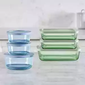 Pyrex Simply Store Tinted 12-Piece Glass Food Storage Container Set, Green & Blu - Picture 1 of 7