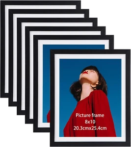 8X10 Black Picture Frames Set of 6 Display 8 X 10 Pictures with Mat and 9X11  - Picture 1 of 10