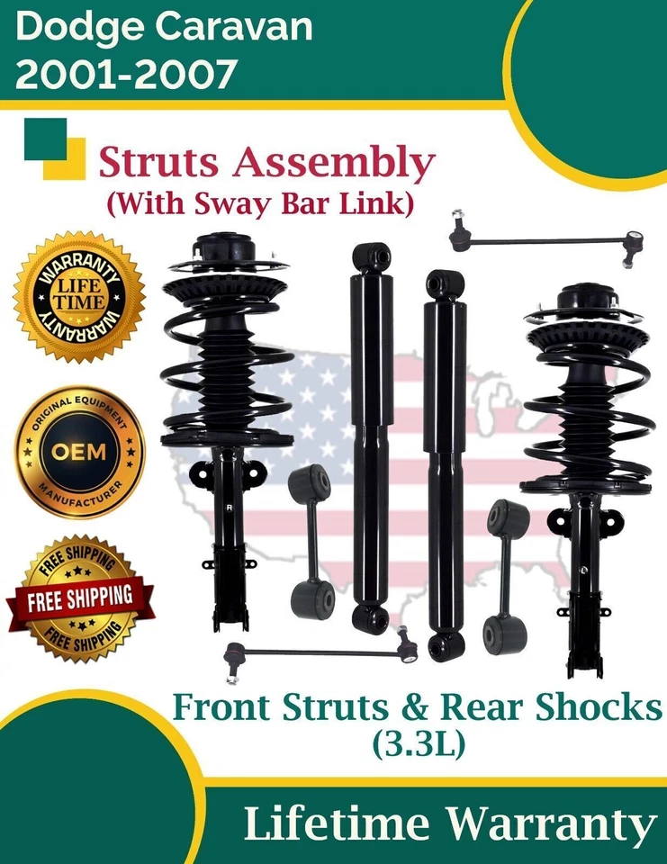 OE Front Struts & Rear Shocks With Sway Bar For 2001-2007 Dodge Caravan 3.3L - Изображение 1 из 4