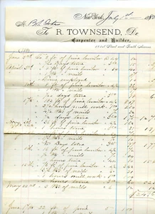Antique 1880 Bill New York Townsend Carpenter Builder Invoice Nails Lumber - Picture 1 of 2