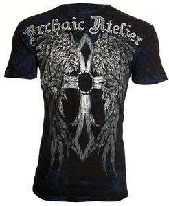 Camiseta para hombre Archaic by Affliction alas malditas motociclista cruzado - Imagen 1 de 8