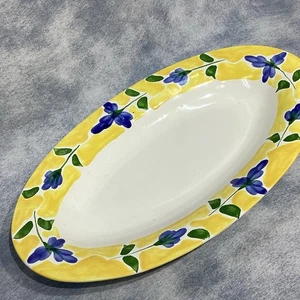 Oval Serving Platter St Tropez Dansk Hand Painted Portugal Yellow Flowers 18" - Picture 1 of 9
