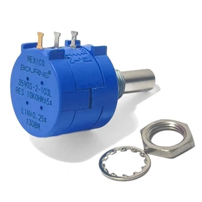 Bourns 3590S-2-103L 10-Turn 10K Linear Potentiometer Wirewound w/Nut + Washer - Image 1 of 4