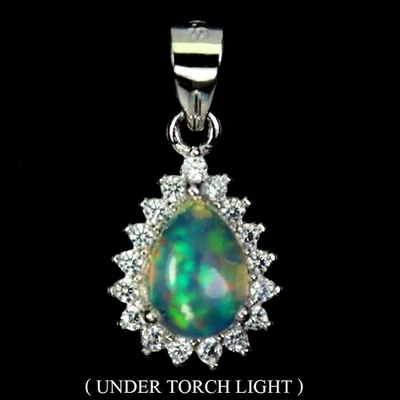 Colgante de plata de ley 925 pera ópalo de fuego 7x5 mm joyas de piedras preciosas naturales Foto 1 de 4