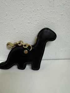Coach Dino Coin Purse Pouch Bag Charm in Brass/Black Glovetanned Leather NWT - Picture 1 of 11