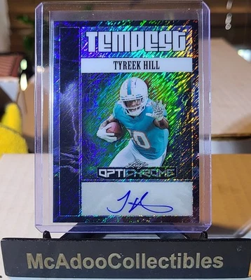 Autógrafo Leaf Optichrome Tempest Tyreek Hill 2025 1/1 automático Miami Dolphins Foto 1 de 2