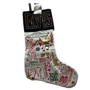 "Medias de Navidad ELVIS 19"" brazalete de terciopelo satinado bordado detalle dorado nuevo con etiquetas" - Imagen 1 de 7