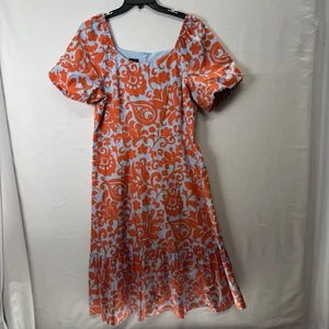 Talbots Dress 12 Women Puffed Sleeve Poplin Midi Fit & Flare Scooped Neck Floral - Picture 1 of 10