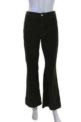 Cynthia Rowley Womens Cotton Ribbed Textured Buttoned Bootcut Pants Green Size 4 - Image 1 of 4