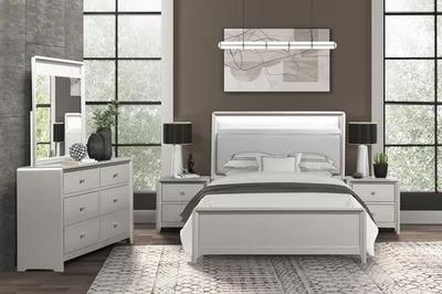 Twin Size 4pc Bed Set Contemporary Champagne Finish Bedroom Furniture - Image 1 of 4