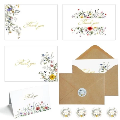 Paquete de 100 tarjetas de agradecimiento de flores silvestres con juego de sobres (4"x6") - elegante dorado... Foto 1 de 4