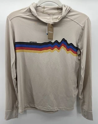 Patagonia Kids' XL 14 White Beige Capilene Silkweight Ridge Rise Stripe Hoody - Image 1 of 4