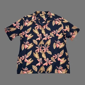 UNIQLO Open Collar SS Shirt Navy Multicolor Mens L EUC - Picture 1 of 6