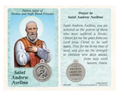 Saint St Andrew Avelino with Medal & Prayer - Plastic Coated Holy Card - Image 1 of 4