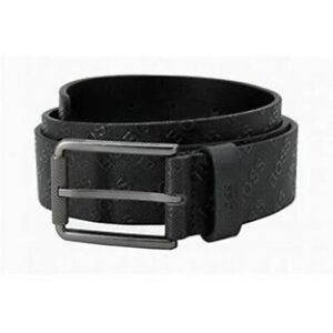 Hugo Boss Gunmetal Metal Buckle Golf Belt Tint-LG Black Leather 50461671 Black
