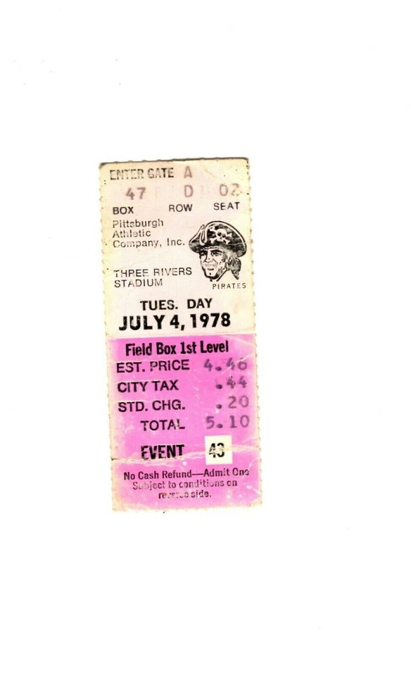 July 4 1978 Montreal Expos @ Pittsburgh Pirates Ticket Willie Stargell HR - Image 1 of 1
