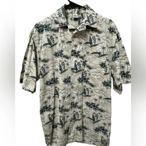 THIRD COAST Men’s Vintage Hawaiian Tropical Theme Wood Button Down Shirt, Medium - Picture 1 of 13